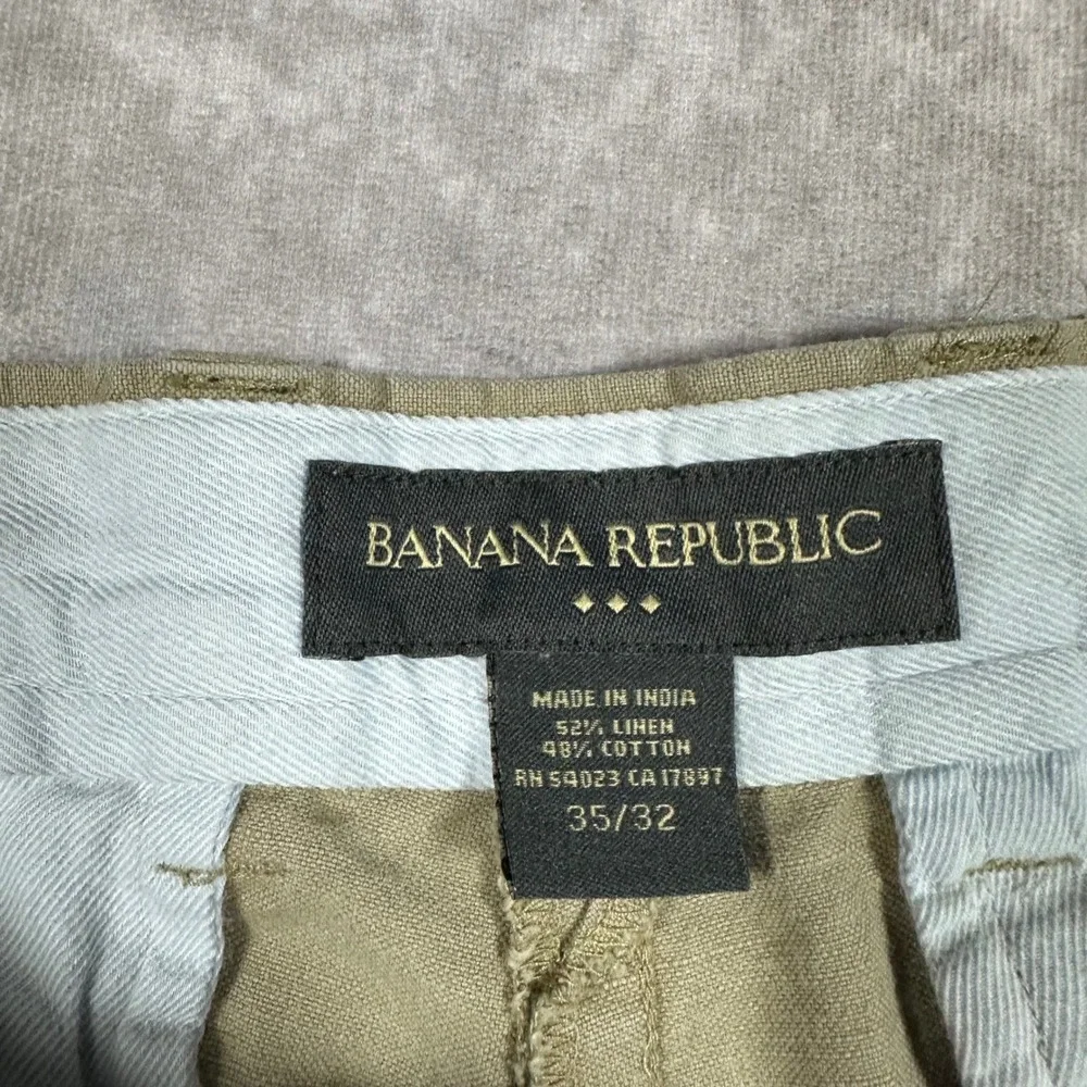 Banana Republic Mens 35x32 Khaki Tan Linen Cotton Blend Chino Pants Business
